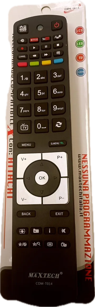 Telecomando universale Maxtech compatibile con tv Hitachi, nella sua confezione